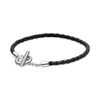 Pandora-925 Серебряные серебристые серебристые шарниры браслет кожаная веревка Т-образная пряжка с плетеной кожаной браслет браслет мода
