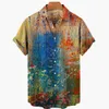 Mäns avslappnade skjortor Ny sommaroljemålning 3D Beach Hawaii 2022 Summer Shirt Kort ärm T-shirt Street Clothing Oversize Camisa Social Chemistry Men Z0224