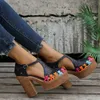 Sandalen Plateausandalen für Frauen Tanga Schnallenriemen Mode Blockabsatz Römische Retro-Böhmen-Schuhe Frau 2022 Neuheiten Bürodame Z0224