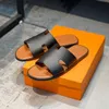 Tasarımcı H Terlik Erkekler Sandalet Slayt Moda Deri Flip Flop Yaz Plaj Düz Slaytlar Ile Kutu Boyutu 39-45