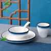 Ciotole 4 Pz/lotto Ciotola In Ceramica Tazza Piatto Cucchiaio Set El Stoviglie Tazza Da Tè Casa Riso Da Dessert Piattino Porcellana Da Tavola Contenitore