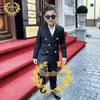 Roupas conjuntos de moda fashion boy terno de casamento smoking smoking duplo jaqueta infantil formal 2 peças calças blazer vêm enfant garon w0224