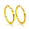Hoop Earrings Pure 999 24K Yellow Gold Earring Women Lucky Craved Circle 1.2g