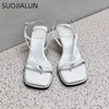 Sandals Suojialun 2023 Summer Suqare Toe Women Snadal Fashion Band Band Ladies Spin Gladitor Slides Thin High Cheel Pumps 230224