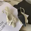 Сандалии Suojialun Spring Brand Женщины сандал мода Big Bow-Noknot Mallow Slip на дамских туфлях тонкие туфли на высоких каблуках 230223