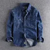 패션 남성 셔츠 롱 슬리브 상단면 빈티지 데님 셔츠 재킷 맨스 의류 봄 플러스 크기 m-xxxl blue