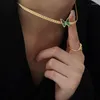 Chaînes rétro vert papillon collier ras du cou luxe titane acier Miami cubain lien clavicule étanche bijoux pour femmes