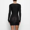 Casual Jurken Hirigin Vrouwen Strass Bodycon Mini-jurk met Lange Mouwen Effen Kleur Slim Fit Vierkante Hals Cocktail Party Glanzend Strak