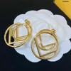Double F Gold Studs Diamond Big Hoop Earrings Designer Jewelry Earring Rhinestone Dangler Two Wear Style With Box
