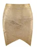 Skirts Wholesale Women Summer Skirt Sexy Black Silver Gold Bandage Skirt High Street Designer Skinny Party Mini Pencil Skirts 45cm 230223