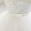 여자 드레스 여자 여자 공주 드레스 반짝이는 스팽글 슬리빙 둥근 목 넥 tutu 메쉬 꽃 결혼 생일 파티 공식 착용