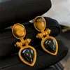 French Vintage Stud Natural Water Drops Tiger Eye Stone Agate Earrings Women Niche Design High Quality Jewelry Accessories