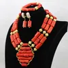 Collana Orecchini Set Amazing Wedding Coral Bavaglino Statement 2023 Tradizionale placcato africano Asoebi CNR520