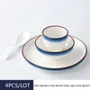 Ciotole 4 Pz/lotto Ciotola In Ceramica Tazza Piatto Cucchiaio Set El Stoviglie Tazza Da Tè Casa Riso Da Dessert Piattino Porcellana Da Tavola Contenitore