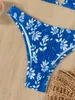 Women's Swimwear Summer Beach Smocking Printed Triangle Bag Bikini European and American Sexy Tied Swimsuit 230224