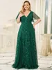 Robes de soirée grande taille robes de soirée longue A-LINE col en V demi-manches parole longueur robe Ever Pretty of Dark Green Prom Women Dress 230223