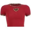 女性用Tシャツセクシーな赤いoネックカジュアルヴィンテージハラジュク2023ファッションY2Kヒョウトップトップ女性夏刺繍半袖