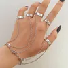 Charm Bracelets Fashion Punk Geometric Silver Color Chain Wrist Bracelet For Women Men Ring Set Couple Emo Jewelry Gifts Pulsera Mujer