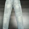 Pants varumärkesdesigner denim man europeiska mode amirres jeans med jeans slitna hål lapp smalande elastiska ben byxor prick målar katt whisker amr u8g3