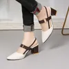 Sandalias de verano 2022, sandalias para Mujer, puntiagudas, gruesas, de tacón alto, 6CM, zapatos informales, correa de hebilla de PU, Zapatos blancos De Mujer, Tendencia de talla grande Z0224