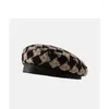 Chapéu de checkerboard de boinas gorda de estilo francês Women Warm Winter Flat Lady Artista Walking Cap Bonnet feminino