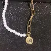 Hänghalsband modeimitation pärlor choker halsband kvinnlig kors för kvinnor guldfärg mynt smycken krage de moda 2023