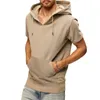 Heren Hoodies Casual Simple Solid Color Losse hoodie Heren 2023 Leer Zomer Vrijvordering Korte mouw V Neck Hooded T-shirt Menkleding