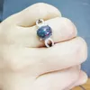 Cluster Rings Natural Real Black Opal Ring 925 Sterling Silver 9 11mm 2.2ct Gemstone For Men Or Women Fine Jewelry #J97301