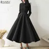 Повседневные платья женская модная вечеринка твердые кафтановые zanzea vintage curstage maxi платье французское элегантное длинное vestidos осеннее праздничное качание 230224