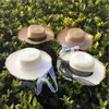 Brede rand hoeden zomer strohoed vrouwen zonbescherming strand kanten lint bowknot cap casual dames platte top panama hatwide