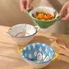 Bowls 7inch Cute Ceramic Soup Bowl With Handle Salad Pasta Kitchen Tableware Microwave Oven Bakware Household Noodle