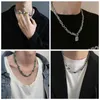 Beaded titanium steel sweater necklace for men small number high sense simple pearl zircon sweater chain women's jewelry