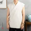 Camicie casual da uomo Kimono tinta unita giapponese Cardigan Cappotto a fessura Abbigliamento tradizionale cinese Hanfu Top senza maniche da uomo