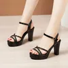 Sandalen Damen Leder Schwarz Plattform Sexy Sandalen Frau Sommer Elegante Schuhe Weibliche 2022 Damen Keil Mit Dicke Sohle High Heels Schuhe Z0224