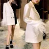 Noir Blanc Plume Costume Femmes Blazer Mince Mère De La Mariée Dressing Soirée Veste Invité Porter Une Pièce