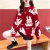 Damen Pullover Roter Pullover Frauen tragen lockere Kleidung Herbst und Winter 2023 Modischer ausländischer O-Ausschnitt Strickpullover