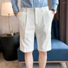 Calças masculinas estilo britânico verão negócios formal wear listrado shorts roupas masculinas 2023 joelho comprimento fino ajuste casual fino offici254q