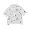 Men's Casual Shirts Chinese Men's Ice Silk Short Sleeve Shirt Summer Vintage Printed T-shirt Tops Tang Suit Wushu Tai Chi