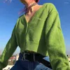 Женские трикотажные писем Эмборидерика V-образное обращение вязаная женская кардиган сплошной зеленый длинное рукав рассыпанный односпальные женские свитера повседневные