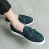 Chaussures habillées hommes vulcaniser toile Plaid vert rouge mode à la main décontracté Zapato Para Hombre 230224