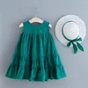 Mädchenkleider Kinder Sommer ärmellosen runden Nackenkleid Girls Weste Vollfarbe Kleidung Baby Kinder Fashion 2 Stücke Freizeitparty