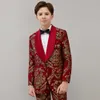 Kledingsets Boy's Come Baby Suits Children Wedding For Boys Blazer Kids Prom Formal Dessen Evening Jurken 2 Stcs Wine Red Jacquard Rapel W0224