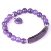 Bangle 8mm Heart-Shaped Pendant Bracelet With Accessories Purple Crystal Beaded For Women Jewelry Gifts DIY Charms