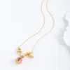 Pendant Necklaces European and American Color Glaze Three-dimensional Realistic Mosaic Sparkling Rhinestone Red Pomegranate Pink Flower Neck