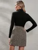 スカートスカートファッションスカートツイードパールボタンミニスカート女性秋の冬ハイウエスト非対称裾エレガントレディーススカート230223
