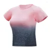 Actieve shirts naadloze sport t-shirt sportkleding voor dames gym running crop top korte mouwgradiënt kleur yoga training fitness klede