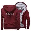 Herrtröjor Mountain Heartbeat Print Hoodie Fashion Sweatshirts Men 2023 Winter Warm Fleece Vintage Mens Thicken Zipper Jackets