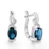 أذن الكفة Kuololit London Blue Gemstone Clip أقراط للنساء الأصلي 925 Sterling Silver Oval 6x8 فاخرة حركية للعرائس 230224