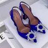 Amina Muaddi scarpe eleganti sandali in raso a punta tacco aperto scarpe con fiocco cristallo poco profondo girasole tacchi alti 10 cm scarpe da sposa da festa di design di lusso da donna