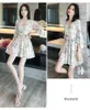 Casual Dresses Dress for Women Mini V-hals Floral Chiffon High midje Flare Sleeve Kvinnlig kvinnor Formell vit elegant